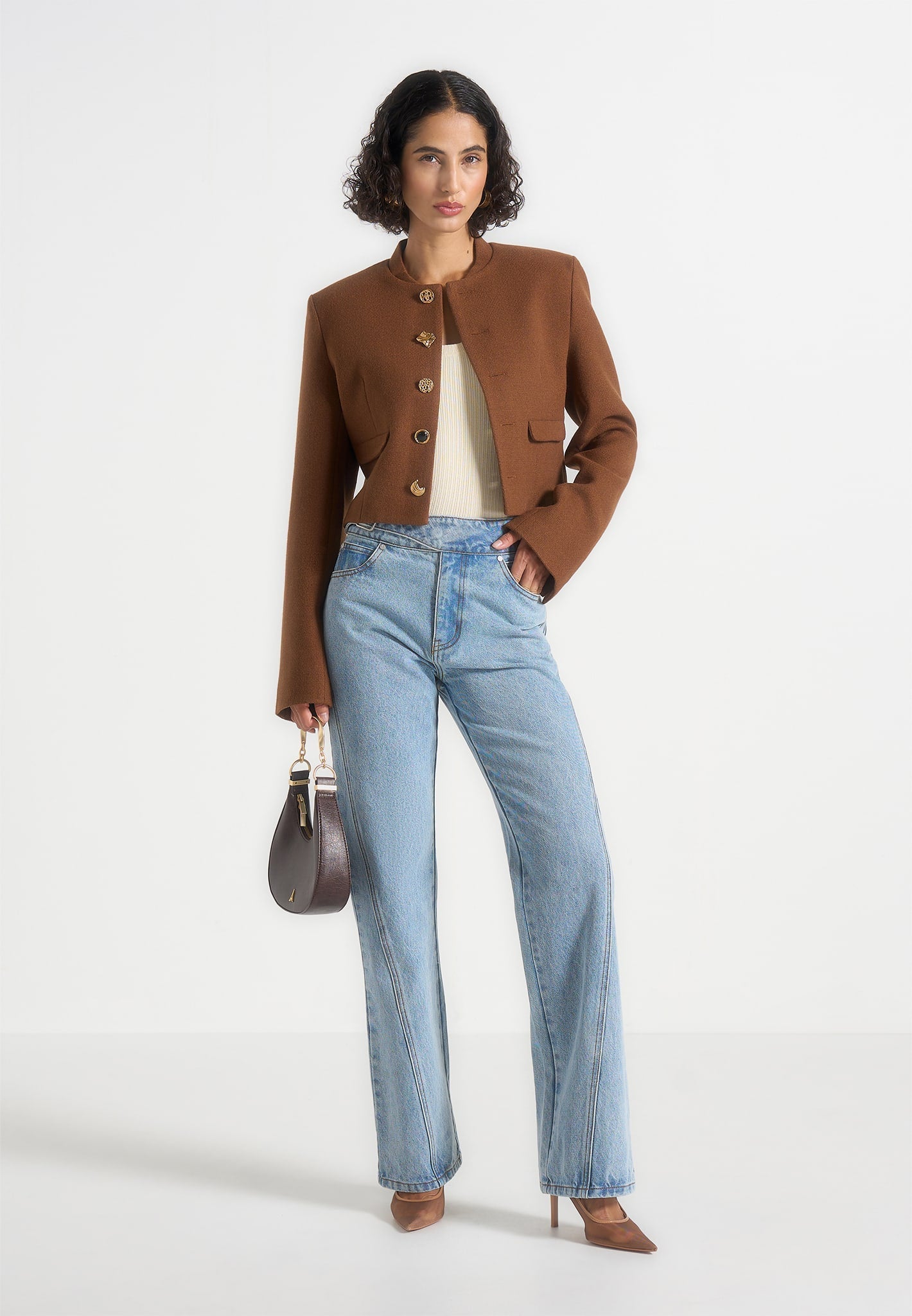 Evana - Structured Wool Jacket With Mixed Buttons - Brown 
