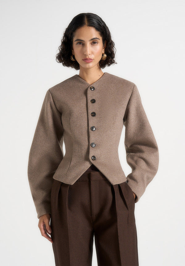 Aya - Wool Hourglass Jacket - Taupe
