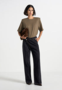 Mia - Wide Shoulder Bodysuit T-Shirt - Olive