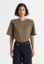 Mia - Wide Shoulder Bodysuit T-Shirt - Olive