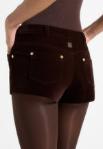 samia-velvet-patent-mini-shorts-brown