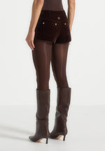 samia-velvet-patent-mini-shorts-brown