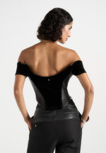 fae-velvet-leather-bardot-corset-top-black