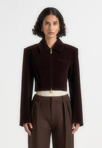 Adina - Structured Velvet Jacket - Brown