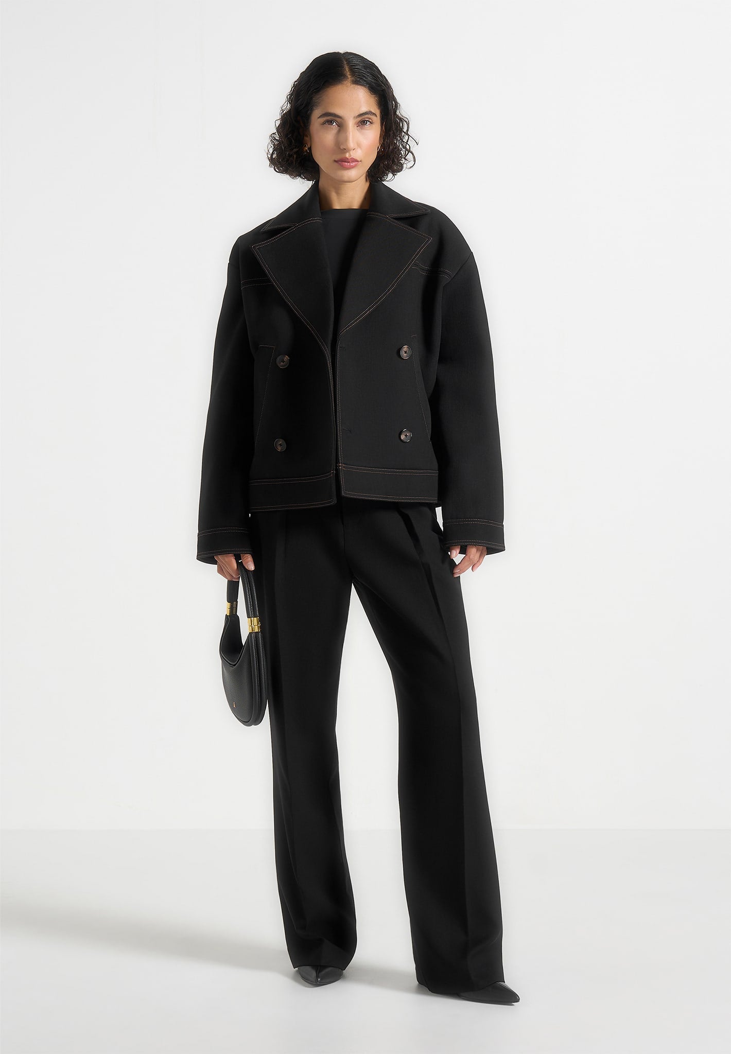 Mika - Unisex Tailored Double Breasted Jacket With Contrast Stitch - Black