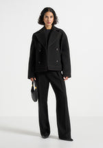 Mika - Unisex Tailored Double Breasted Jacket With Contrast Stitch - Black