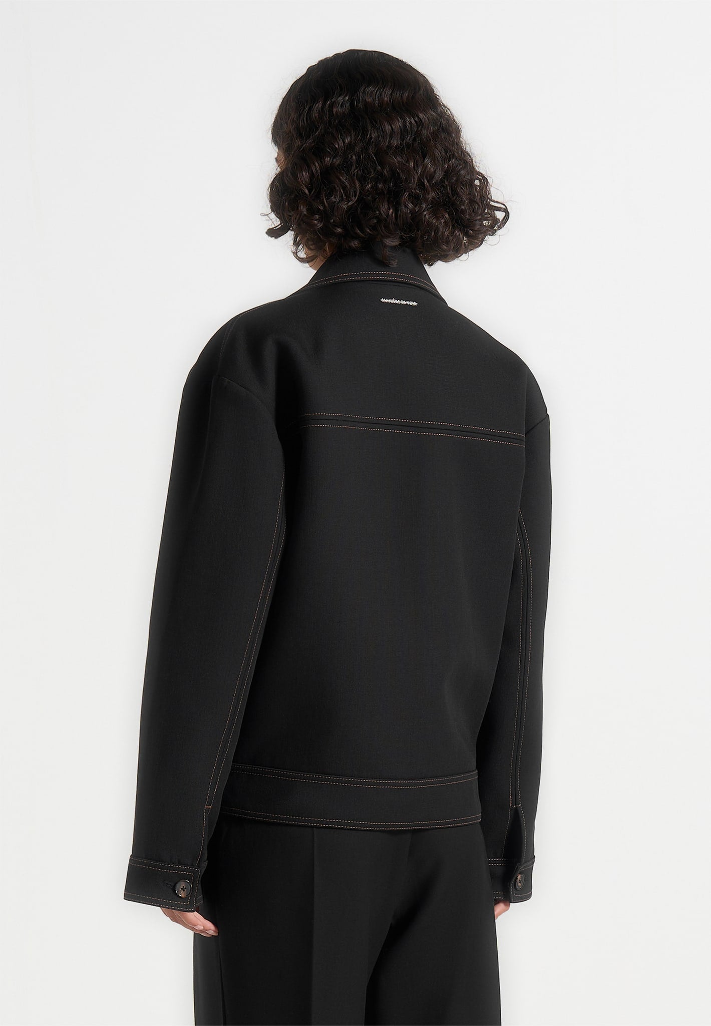 Mika - Unisex Tailored Double Breasted Jacket With Contrast Stitch - Black