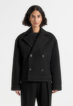 Mika - Unisex Tailored Double Breasted Jacket With Contrast Stitch - Black