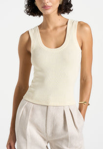 Justine - Scoop Neck Ribbed Tank Top - Cream