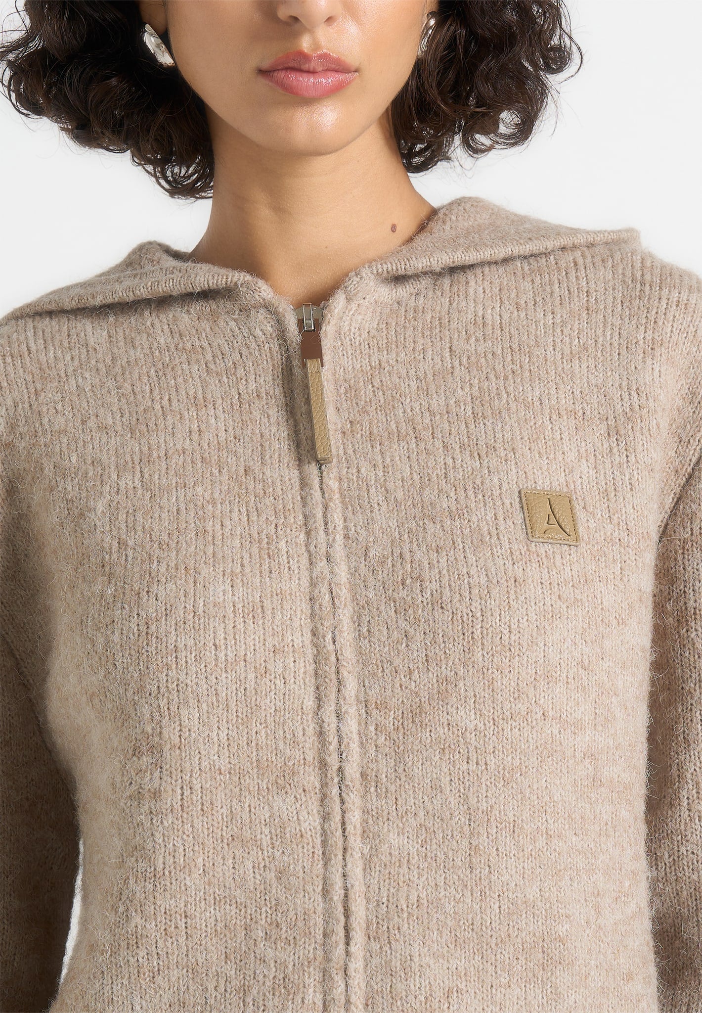 Billie - Unisex Brushed Wool Zip Hoodie - Beige