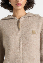 Billie - Unisex Brushed Wool Zip Hoodie - Beige