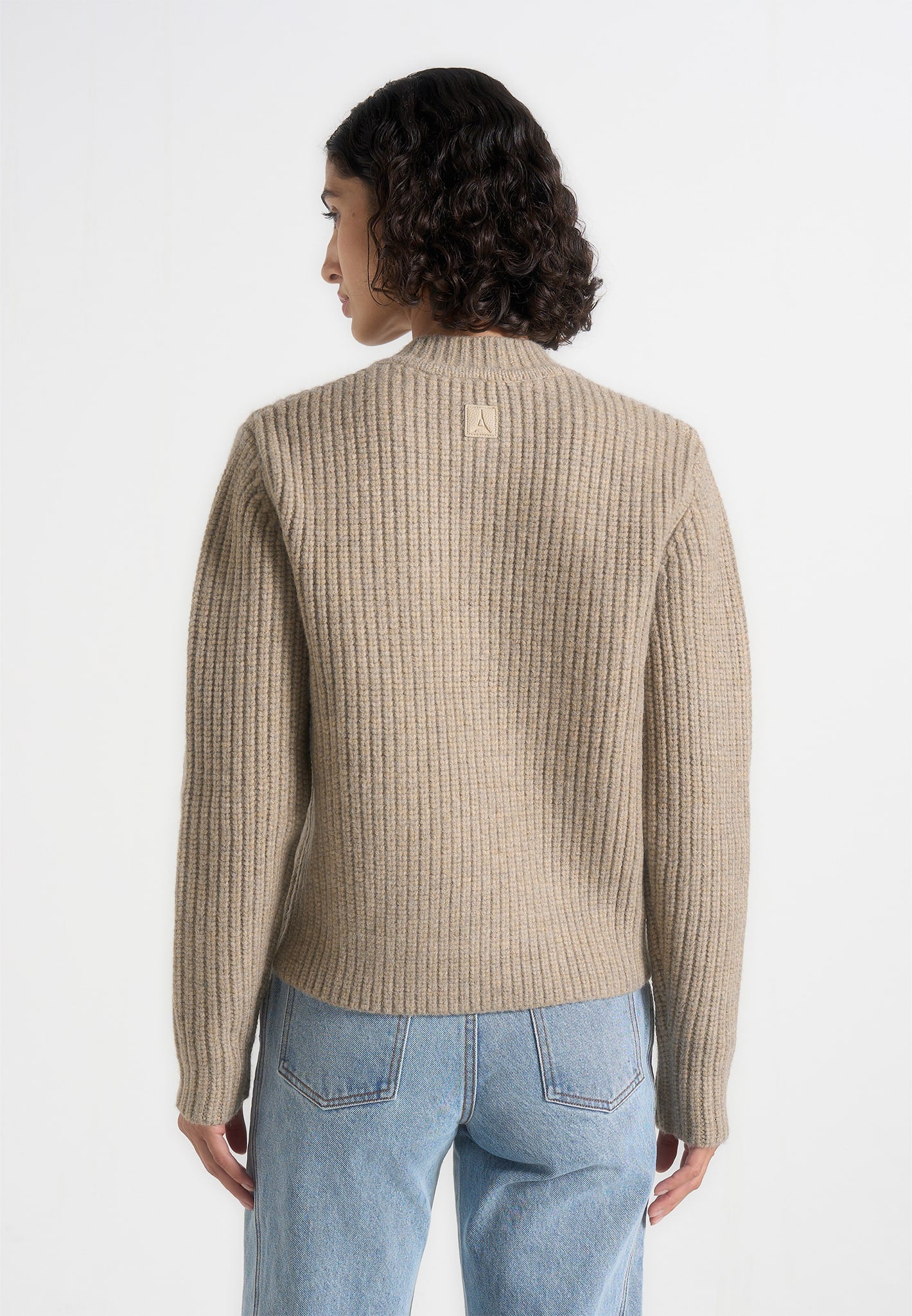 Alix - Unisex Crewneck Ribbed Knit Cardigan - Beige