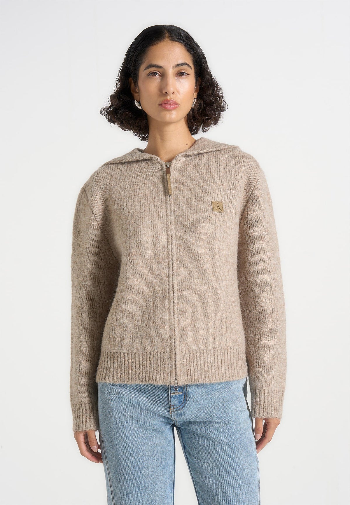Billie - Unisex Brushed Zip Hoodie - Beige
