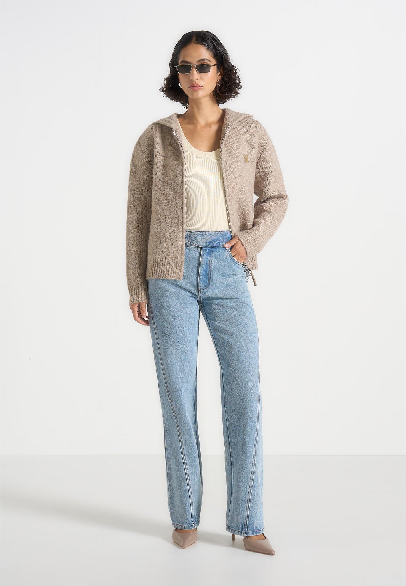 Billie - Unisex Brushed Wool Zip Hoodie - Beige