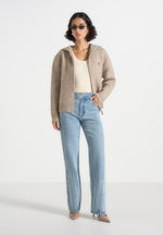 Billie - Unisex Brushed Wool Zip Hoodie - Beige