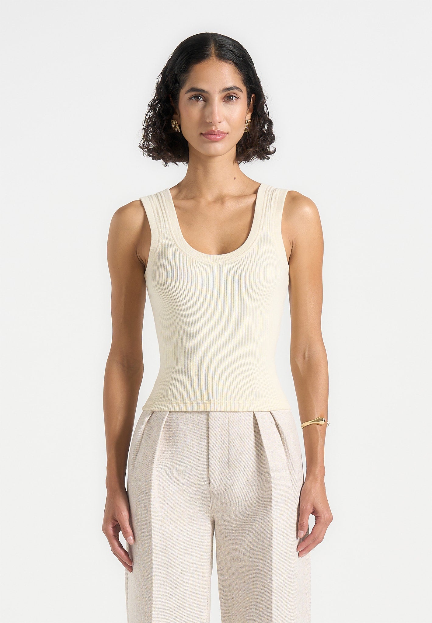 VS001 - Scoop Neck Ribbed Cotton Vest - Cream