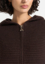 Eden - Unisex Ribbed Knit Zip Up Hoodie - Brown