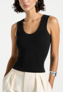 Justine - Scoop Neck Ribbed Tank Top - Black