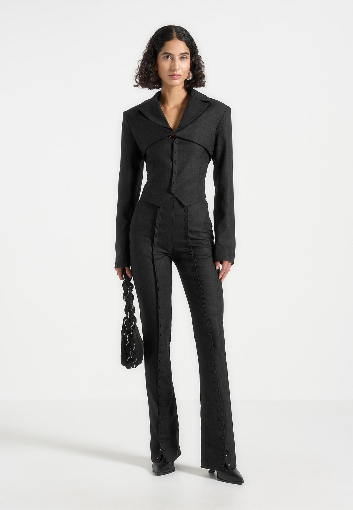 Therese - Tailored Button Detail Pants - Black
