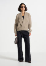 Azra - Plunge Knit Jumper - Taupe