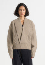 Azra - Plunge Knit Jumper - Taupe