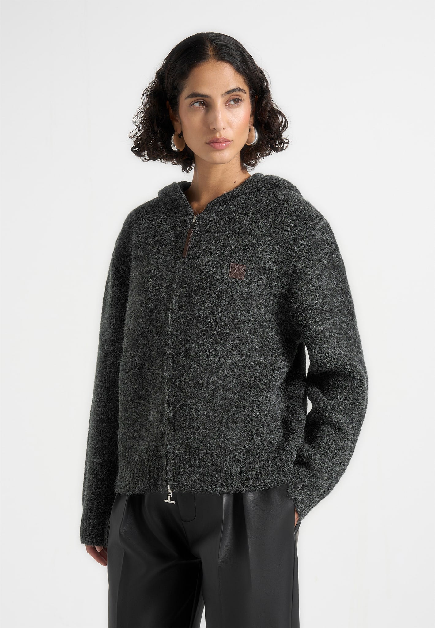 Billie - Unisex Brushed Wool Zip Hoodie - Grey