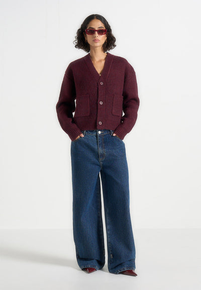 Charlie - Unisex Knitted Cardigan - Wine Red