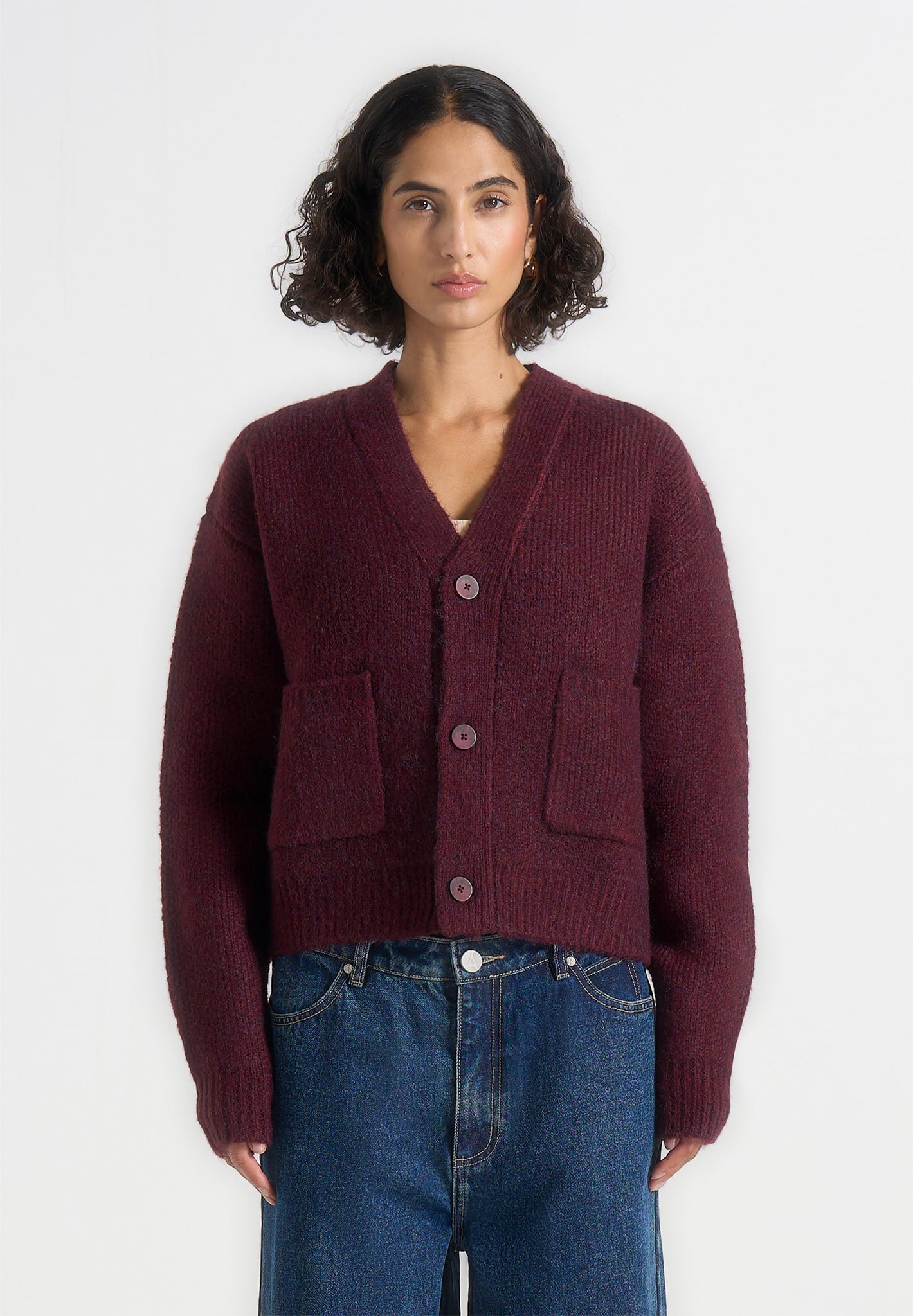 Charlie - Unisex Knitted Cardigan - Wine Red
