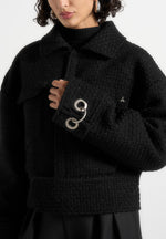 Naela - Boxy Tweed Jacket With Cuff Detail - Black