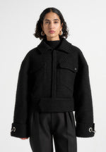 Naela - Boxy Tweed Jacket With Cuff Detail - Black