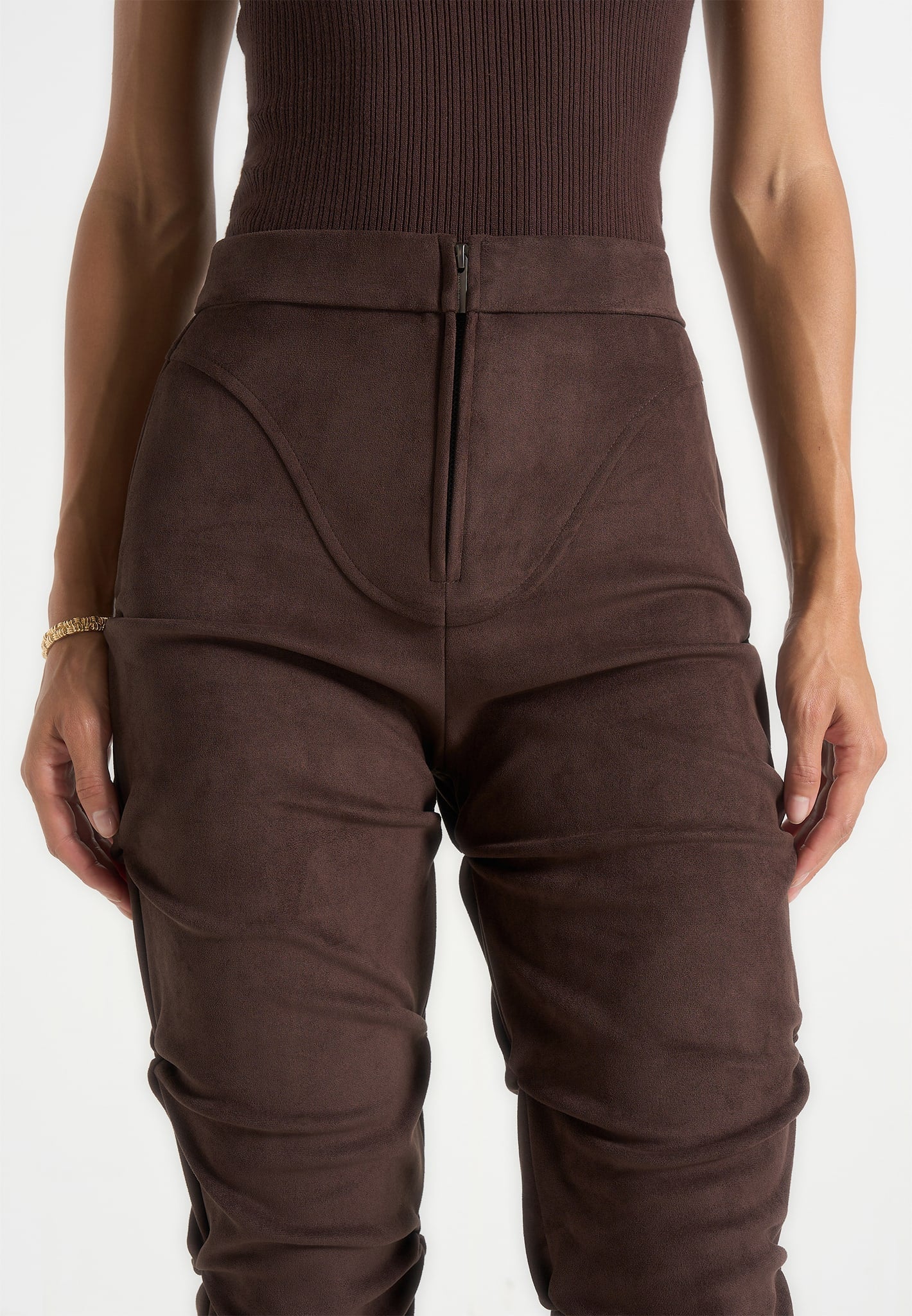 Caroline - Tacked Suede Flared Trousers - Brown