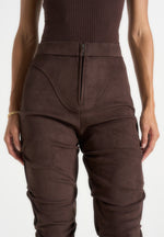 Caroline - Tacked Suede Flared Trousers - Brown