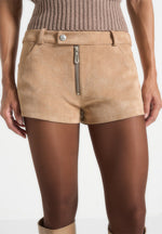 fara-suede-mini-shorts-beige