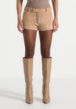 Fara - Suede Mini Shorts - Beige
