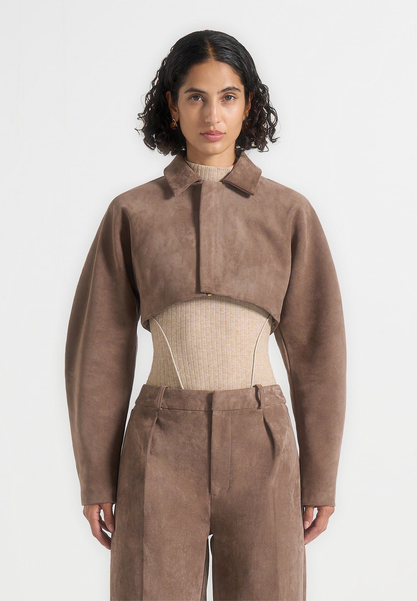 Elya - Suede Super Cropped Jacket - Taupe 