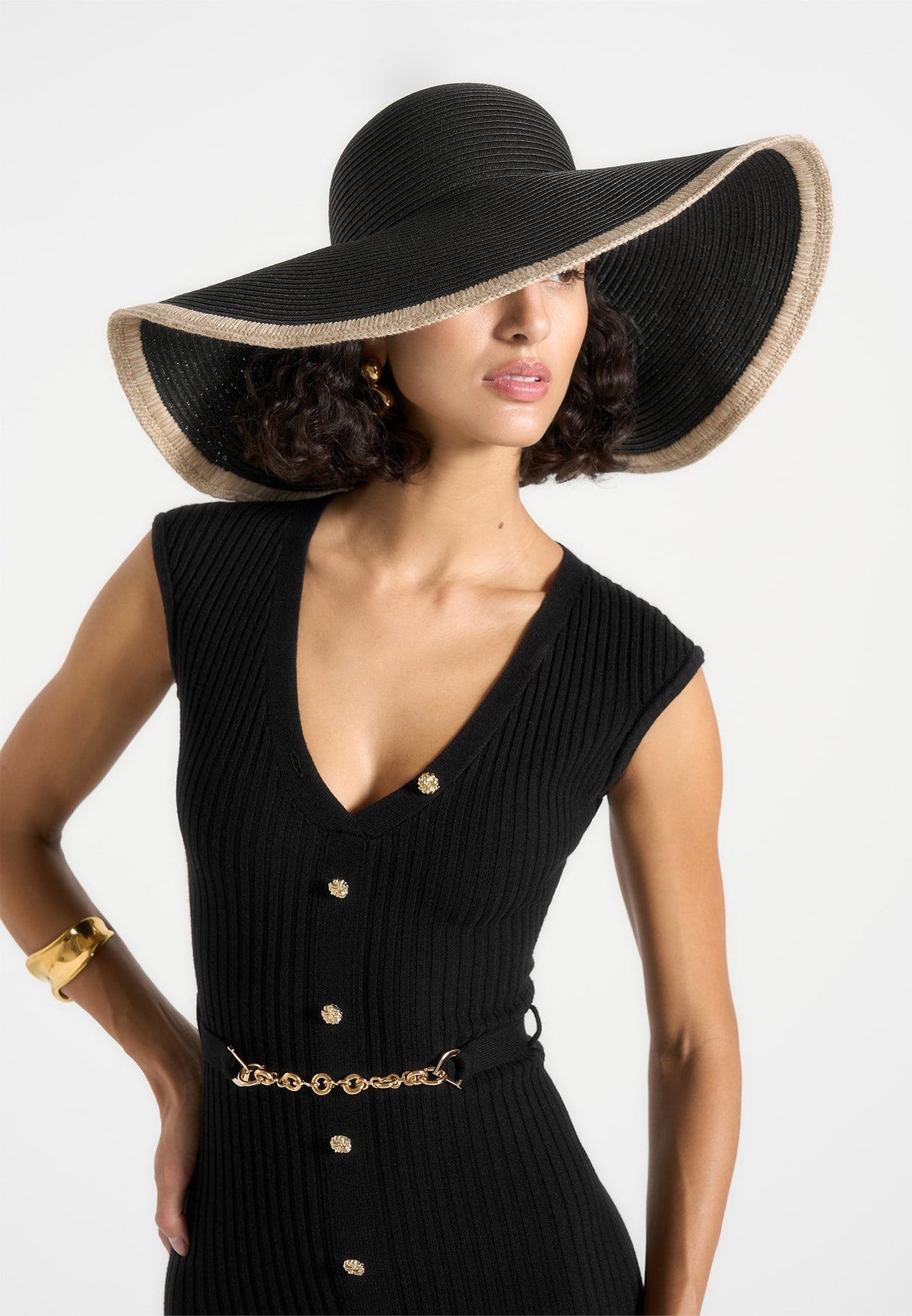 Sandrine - Raffia Oversized Sun Hat - Black/Natural
