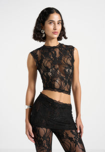 Eugenie - Lace Asymmetric Top - Black