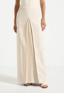 R⁠egine - Linen A-Line Maxi Skirt - Natural