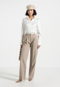 Julie - Tailored Twin Pleat Pants - Taupe