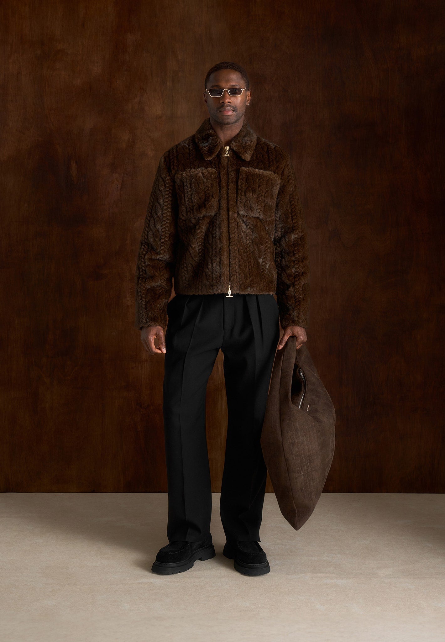 David - Plush Cable Embossed Jacket - Brown 