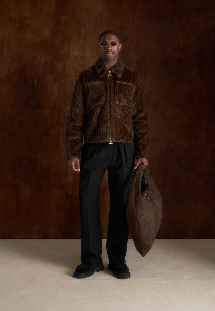 David - Plush Cable Embossed Jacket - Brown