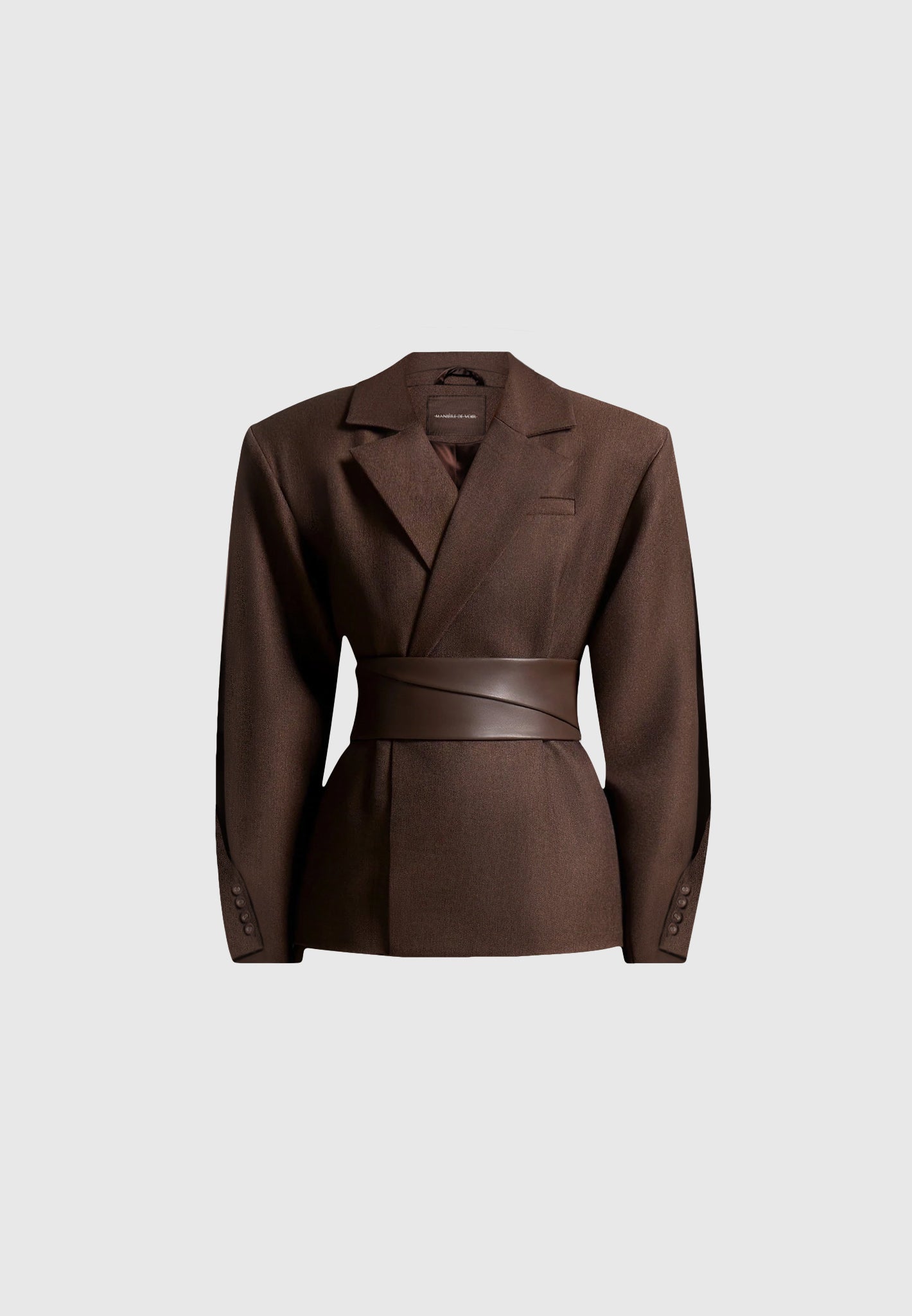 twist-sleeve-tailored-blazer-with-belt-brown