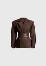 twist-sleeve-tailored-blazer-with-belt-brown