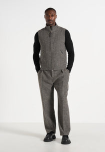 Levi - Herringbone Wool Zip Gilet - Grey