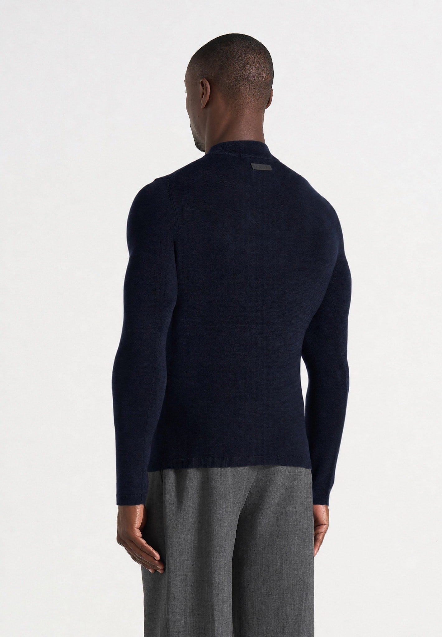 KW003 - Fitted Mock Neck Wool-Blend Jumper - Navy