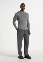 KW003 - Fitted Mock Neck Wool-Blend Jumper - Grey