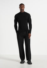 KW003 - Fitted Mock Neck Wool-Blend Jumper - Black