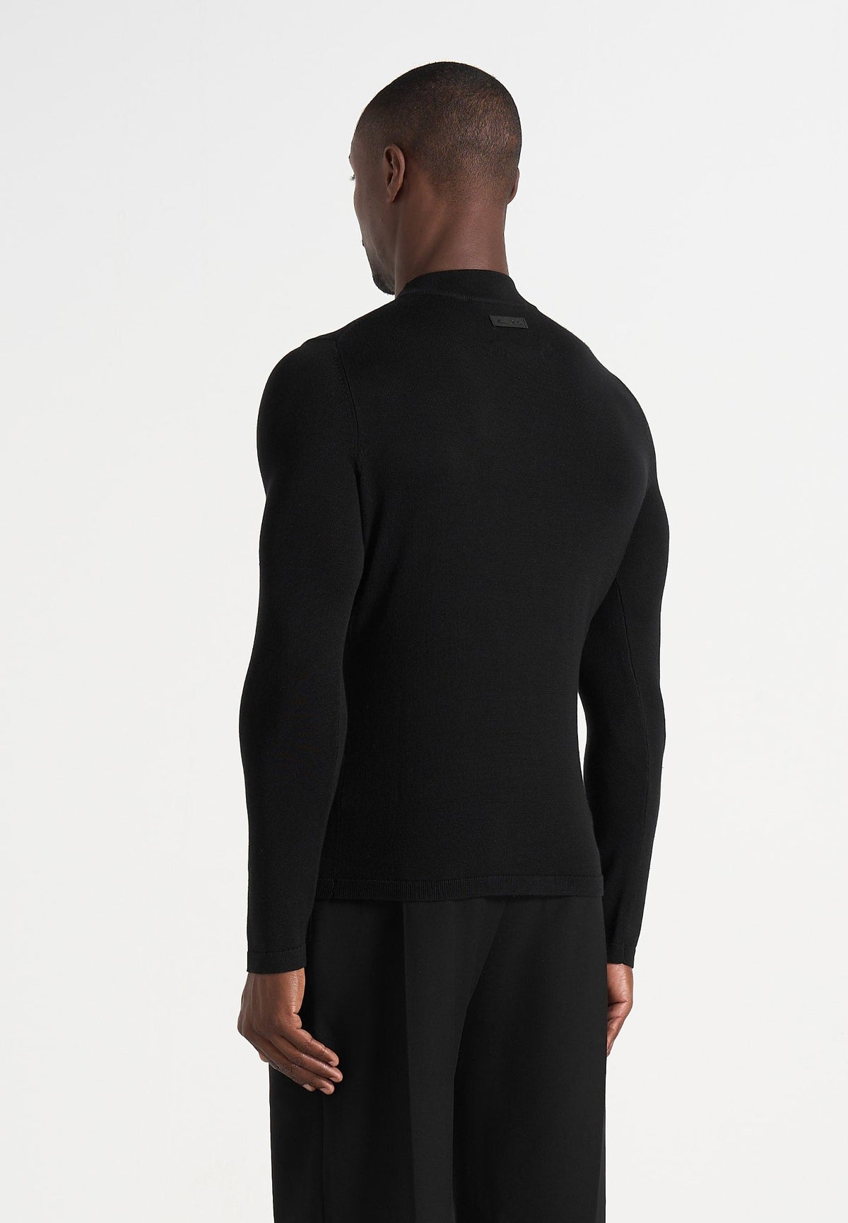 KW003 - Fitted Mock Neck Wool-Blend Jumper - Black
