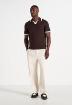 Lambert - Contrast Detail Knit Polo Shirt - Brown