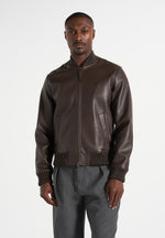 Leather Bomber Jacket - Brown